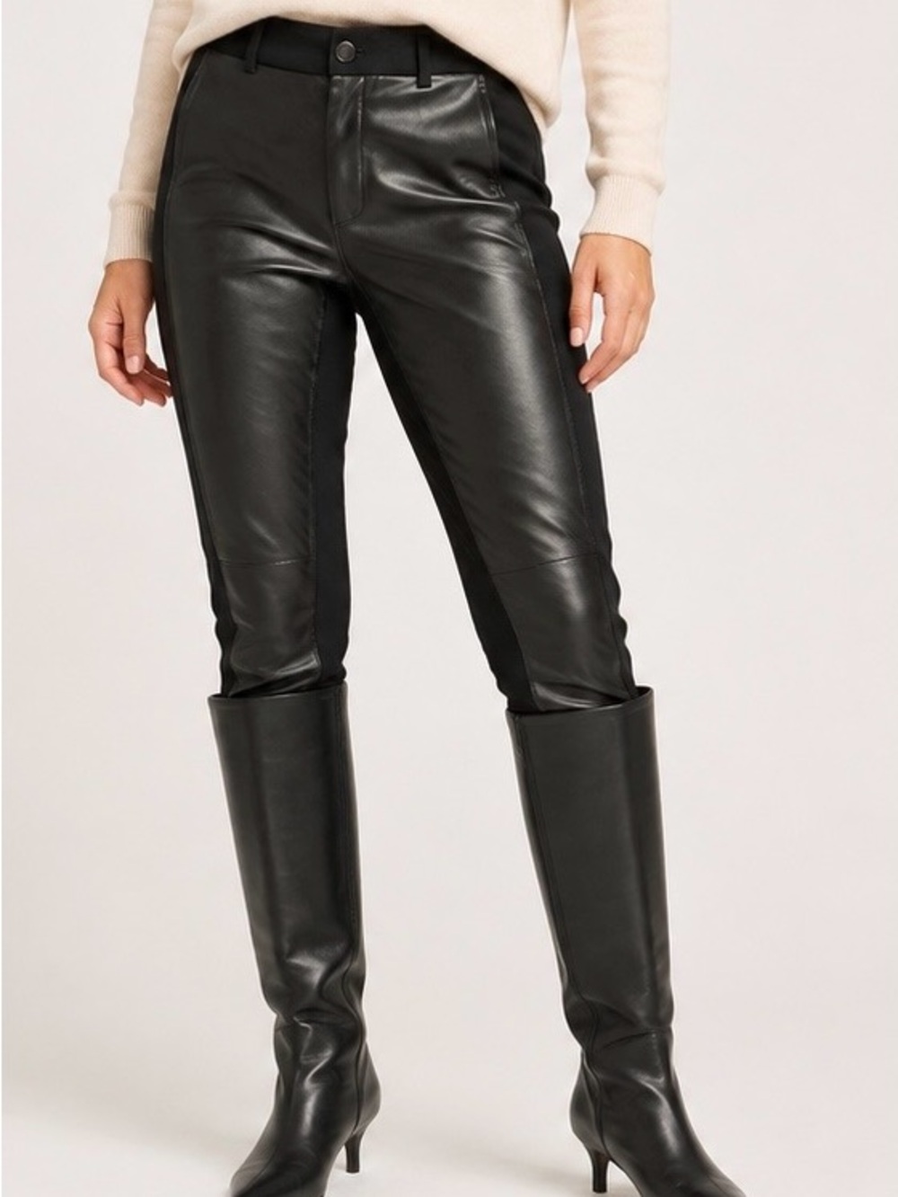 Black Faux Leather Front Panel Pants Size 20